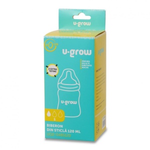 Biberon de sticla 120 ml+2 tetine extra, U-Grow - Img 3