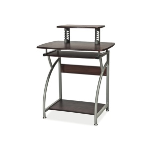 Birou calculator SL B07, polita glisanta tastatura, rafturi, structura metalica, MDF, 74x55x95 cm, maro inchis - Img 2