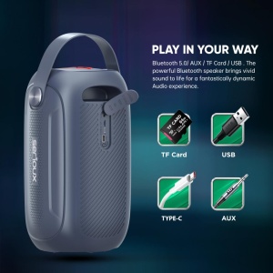 Boxa portabila Serioux PartyBoom, putere RMS: 55W, raport S/N >70dB, T.H.D.: <0.3%, frecventa : 40Hz~20KHz, baterie: 7.4V 3600Mah , functie TWS, functie Extra Bass, 8 moduri de iluminare RGB , IPX5 Waterproof/Bluetooth/USB/TF card/AUX - Img 9