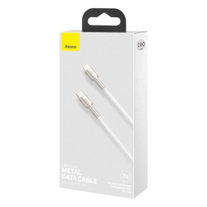 CABLU alimentare si date Baseus Cafule Metal, Fast Charging Data Cable pt. smartphone, USB Type-C la Lightning Iphone PD 20W, brodat, 1m, alb - Img 4