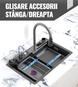 Chiuveta smart, multifunctionala, display LED, afisaj electronic, robinet apa filtrata, sistem spalare pahare, cap robinet retractabil, SC005, iHunt - Img 2