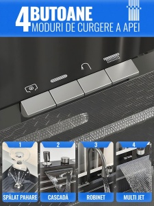 Chiuveta smart, multifunctionala, display LED, robinet apa filtrata, sistem spalare pahare, cap robinet retractabil, SC021, iHunt - Img 3