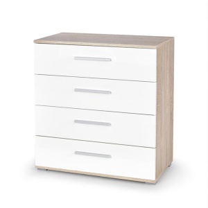 Comoda dormitor HM Lima KM3, Pal Melaminat, cu 4 sertare, cant ABS, stejar sonoma alb