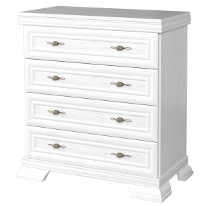 Comoda dormitor VM2, Pal Melaminat, cu 4 sertare, cu elemente din MDF, Alb Antichizat - Img 2