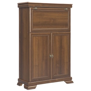 Comoda living VM5, o usa rabatabila pentru bar, 2 usi fixe, Pal Melaminat, cu elemente din MDF, Nuc - Img 3