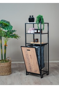 Cos de rufe rabatabil, cadru metalic, 3 polite, 41 x 33 x 120 cm, Negru