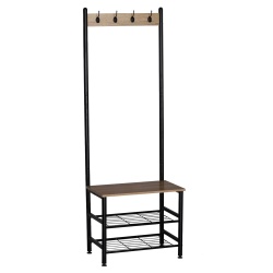 Cuier haine hol GN Scala, cu suport pantofi, cadru metalic, PAL, 60x40x175 cm, negru - Img 2