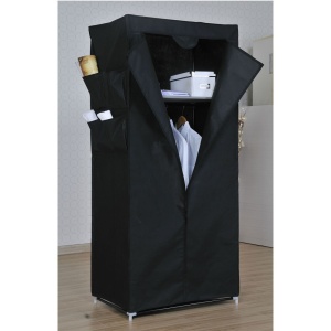 Dulap textil GN cu 1 fermoar, pentru depozitare haine, cu suport umerase, portabil, buzunare laterale, negru - Img 2
