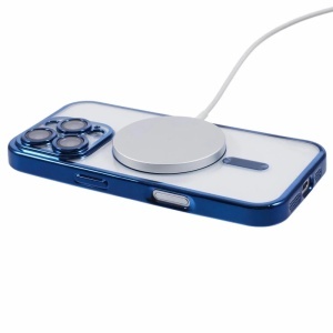 Husa silicon iPhone 16 Pro Max, MagSafe, ElectroEdge, transparenta cu margini albastre - Img 2