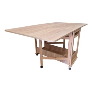 Masa plianta cu spatiu depozitare Util, pentru living si bucatarie, PAL, structura lemn masiv, cu role, 6 persoane, 160x96x80 cm, Stejar sonoma - Img 2