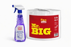 PACHET PROMO, Prosop de bucatarie Mr Big si Solutie curatare geamuri WAW 500 ml