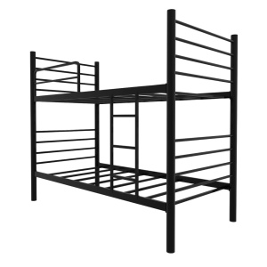 Pat metalic supraetajat, 2 persoane, bara protectie, cu scara, 90x200 cm, negru - Img 3
