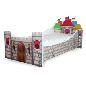 Pat pentru copii Castelul Printesei, Pal melaminat, margini rotunjite PVC, 2-12 ani, 164x88x74 cm, multicolor