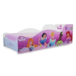 Pat pentru copii Princesses, Pal melaminat, margini rotunjite PVC, 2-8 ani, 150x74x49 cm, roz