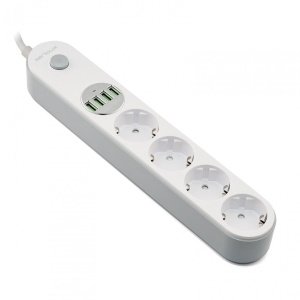 Prelungitor cu protectie Serioux, 4 prize schuko, input 100-240V, 50- 60Hz, output (Total): 2500W - 10A, 4 porturi USB, 4 porturi USB (5V- 3.1A) (Auto Max) 17W, Amperaj port USB (max) 3.4A, functie auto ID, antistatic, buton power/off, lungime cablu 2m, - Img 2