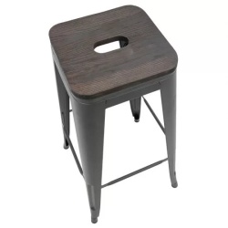 Scaun bar metalic ABS 124, fix, sezut lemn, cu suport picioare, 120 kg - Img 3