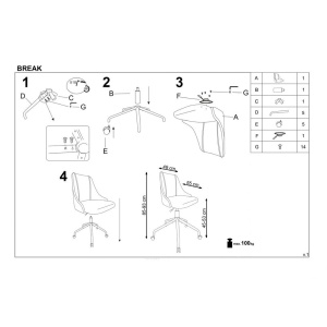 Scaun birou pentru copii HM Break, tapiterie stofa tip catifea, inaltime reglabila, roti pivotante, 100 kg, gri inchis - Img 3