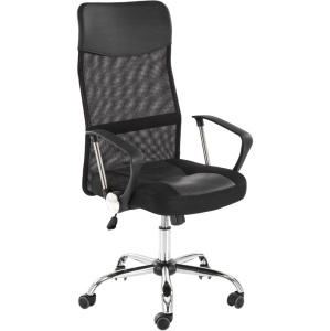 Scaun de birou ergonomic HM Nuble, Mesh, Cadru Metalic, Sezut piele ecologica, Inaltime ajustabila, Mecanism balansare,100 Kg, Negru - Img 2