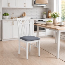 Scaun de living si bucatarie din lemn masiv Rebecca, tapiterie stofa,100 kg, 94x49x43.5 cm, alb gri
