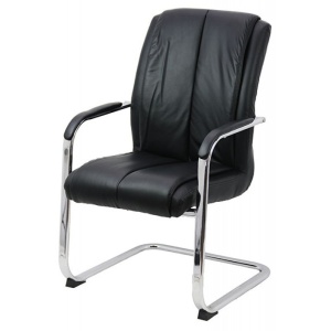 Scaun de vizitator tip sanie OFF 8117, piele ecologica, cromat, cu brate, 120 kg, negru - Img 2
