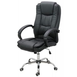 Scaun directorial OFF 429, piele ecologica, pivontant, rotire 360, baza cromata, 110 kg, negru - Img 2
