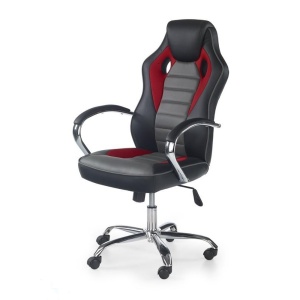 Scaun directorial pentru gaming HM Scroll, tapiterie piele ecologica, cadru cromat, mecanism de balans, 110 kg, negru rosu gri - Img 2