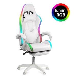 Scaun gaming cu lumini RBG si suport picioare OFF 298