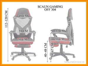 Scaun OFF 304, ergonomic, mesh, mecanism de balans, suport picioare retractabil, 110 kg, negru rosu - Img 2