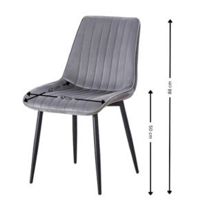 Scaun tapitat cu stofa tip catifea AB176, de living si bucatarie, cadru metalic, 88x47x42 cm, gri - Img 3