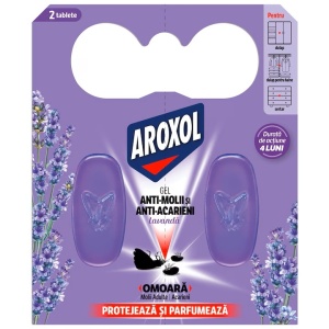 Set 2 tablete gel, impotriva moliilor si acarienilor, Lavanda, Aroxol