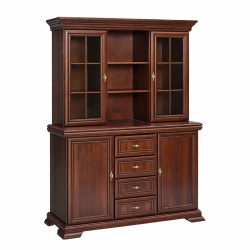 Set comoda living si dormitor, VM3, 4 sertare, 2 usi si vitrina suprapozabila VMN4, 2 usi, 2 polite, Pal melaminat, cu insertii MDF, Nuc - Img 5