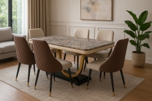 Set masa cu 6 scaune Atlantic, blat marmura, 151 x 91 x 78 cm
