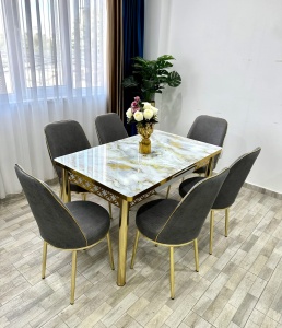 Set masa extensibila cu 6 scaune White Gray Marble – Eleganta si confort pentru casa ta - Img 5