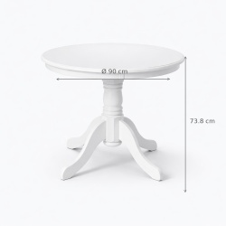 Set masa living rotunda Montreal, lemn masiv, MDF, 90x73.8 cm si 4 scaune Vienna, tapiterie stofa, 94x49x40 cm, alb gri - Img 3
