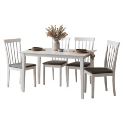 Set masa living si bucatarie Bali, MDF, 112x72x74 cm si 4 scaune Houston, lemn masiv, tapiterie stofa, 100 kg, alb - Img 2