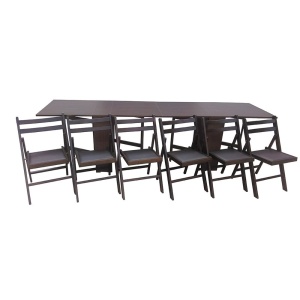 Set masa plianta 12 persoane, Pal Melaminat, insertii lemn masiv, 274x75x78 cm si 6 scaune pliante, tapiterie piele ecologica, wenge - Img 2