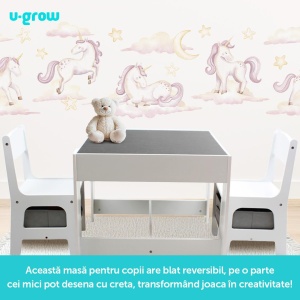 Set masuta si 2 scaune pentru copii , alb MDF, U-Grow - Img 7