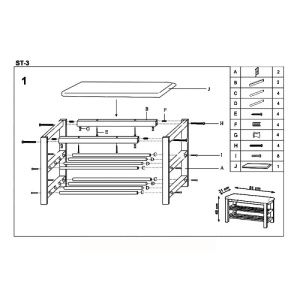 Suport pantofi HM ST3, cu bancuta, lemn, 2 rafturi, capacitate 8 perechi, alb negru - Img 2