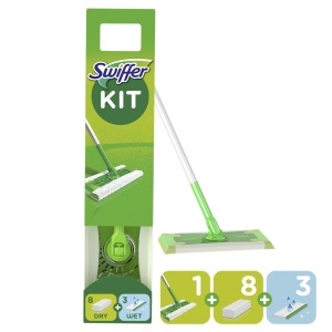 Swiffer, Set mop plat si rezerve, 3 rezerve umede, 8 rezerve uscate, Verde