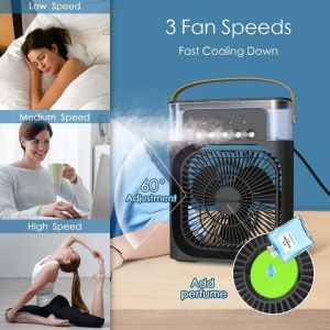 Ventilator portabil 10W, 3 1n 1, racorire, umidificare, iluminare 7 culori, USB-C, unghi reglabil, diverse culori - Img 5