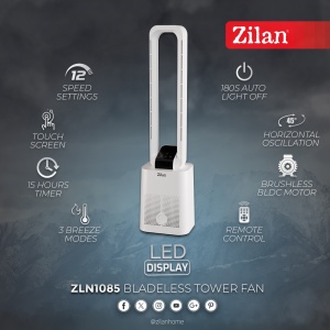 Ventilator Tower Fan alb ZLN1085, 12 viteze, motor BLDC, telecomanda, timer 15h - Img 3
