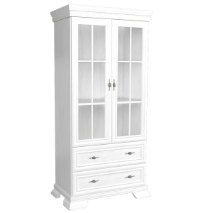 Vitrina living VMW2, 2 usi, 2 sertare, Pal melaminat, cu insertii MDF, Alb Antichizat - Img 2