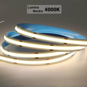 Banda LED COB cu lumina neutra de 12W si 12V, 5m cu difuzor continuu - Img 1