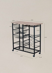 Bar portabil, cadru metalic, 90 x 42 x 92 cm, Negru - Img 2