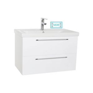 Baza cu lavoar ceramic GN0541, mobilier baie suspendat 80 cm, front MDF, 2 sertare, glisiere soft close, alb