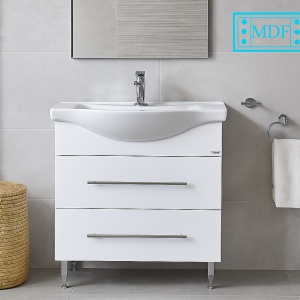 Baza cu lavoar ceramic GN1871, mobilier baie 80 cm, front MDF, 1 sertar, 1 usa, glisiere soft close, picioare cromate reglabile, alb - Img 2