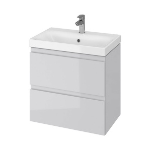 Baza si lavoar ceramic CS9761, mobilier baie suspendat 60 cm, dreptunghiular, front MDF, 2 sertare, glisiere soft close, gri