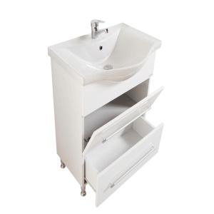 Baza si lavoar ceramic GN1871, mobilier baie stativ 60 cm, front MDF, 1 sertar, 1 usa, picioare cromate reglabile, alb - Img 2