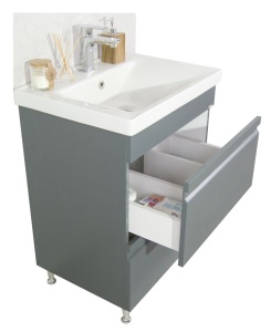 Baza si lavoar ceramic GN7861, mobilier baie suspendat 60 cm, dreptunghiular, front MDF, sertare soft close, antracit - Img 3