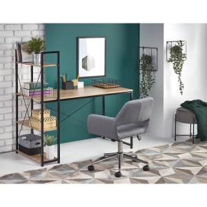 Birou cu rafturi HM Narvik B1, industrial, cadru metalic, PAL melaminat, 120x64x120 cm, stejar sonoma negru - Img 2